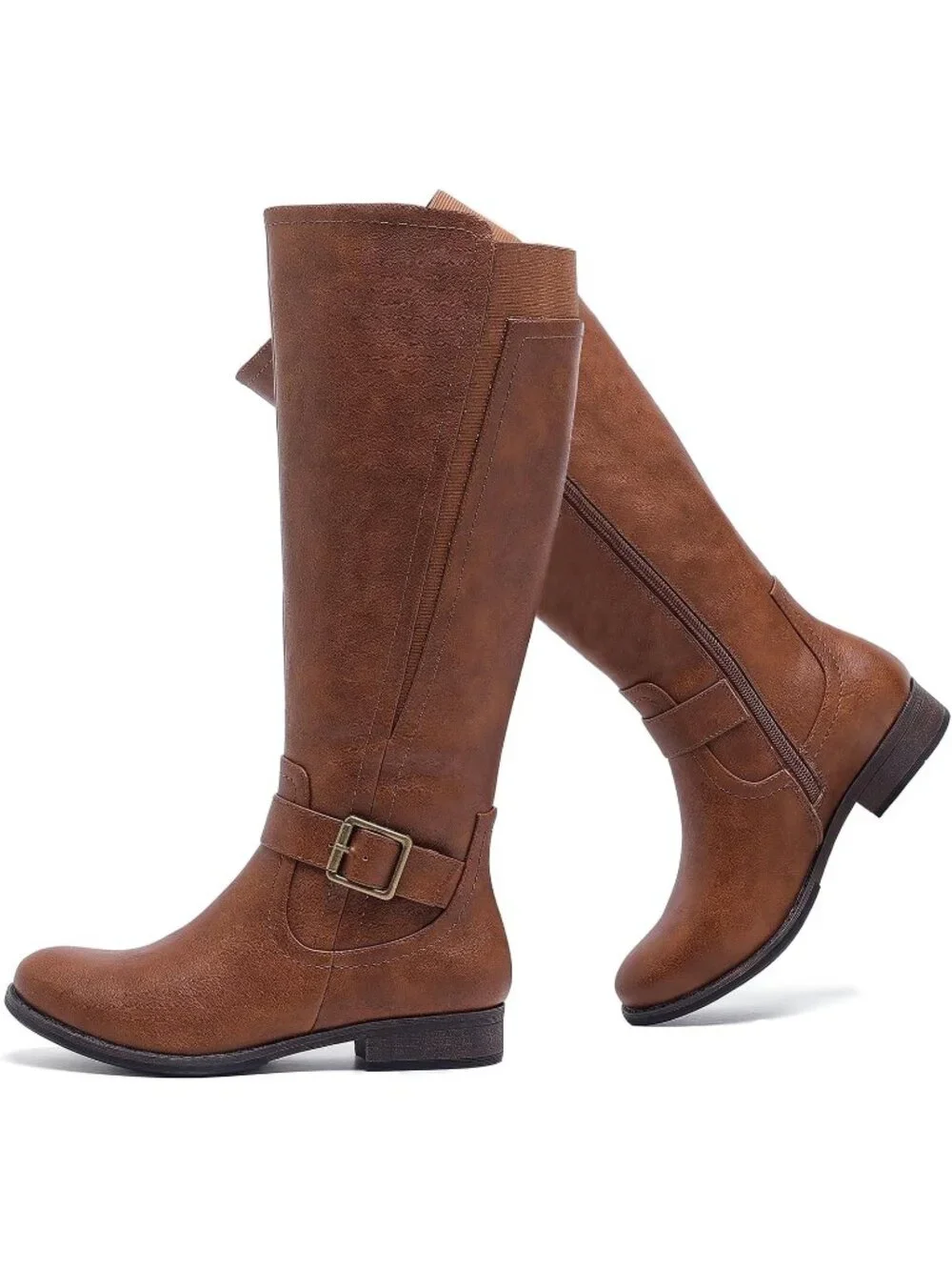 Women's Maple Brown Platform Slouchy Side Zip Comfort Round Toe Knee High Boots